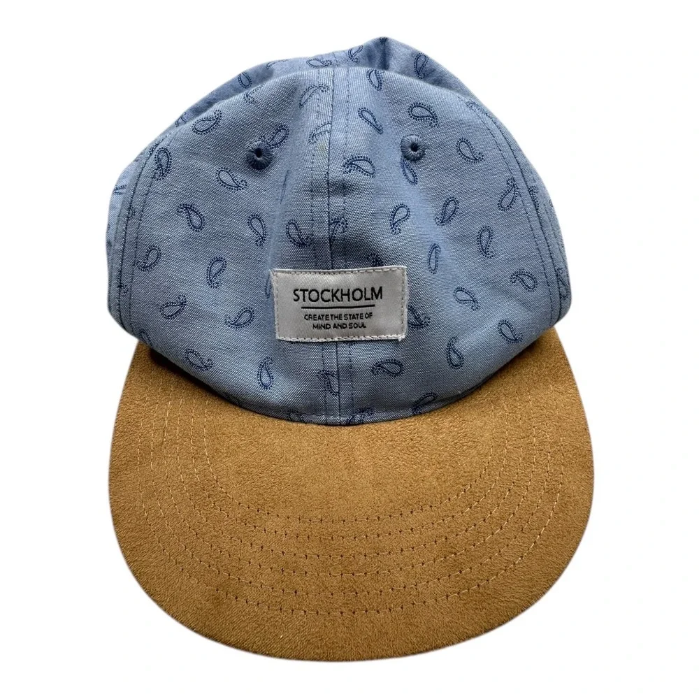 Stockholm H&M Kids‎ Blue Paisley Print Baseball Cap Tan Suede Adjustable Strap